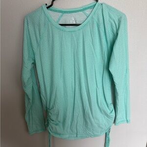 Made for Life Aqua Striped Cinched Tie Side Long Sleeve Athletic Top Size M
